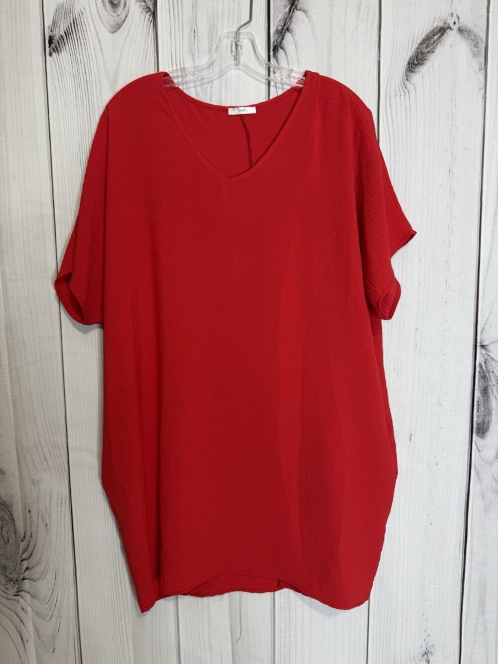 Jodifl Womens Sz M Red V-Neck Short Sleeve Blouse Top Oversized